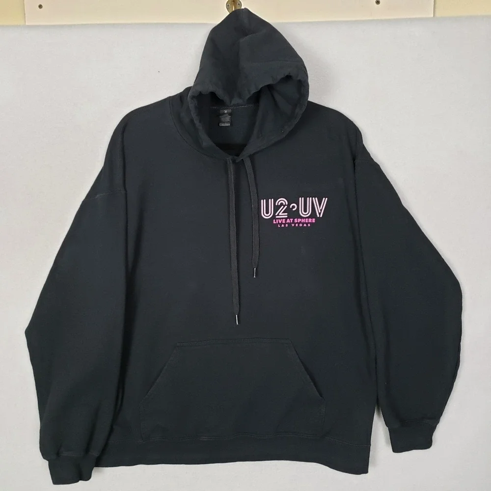 U2 UV Live At The Sphere Hoodie Black Neon Achtung Baby Concert Merch Mens L